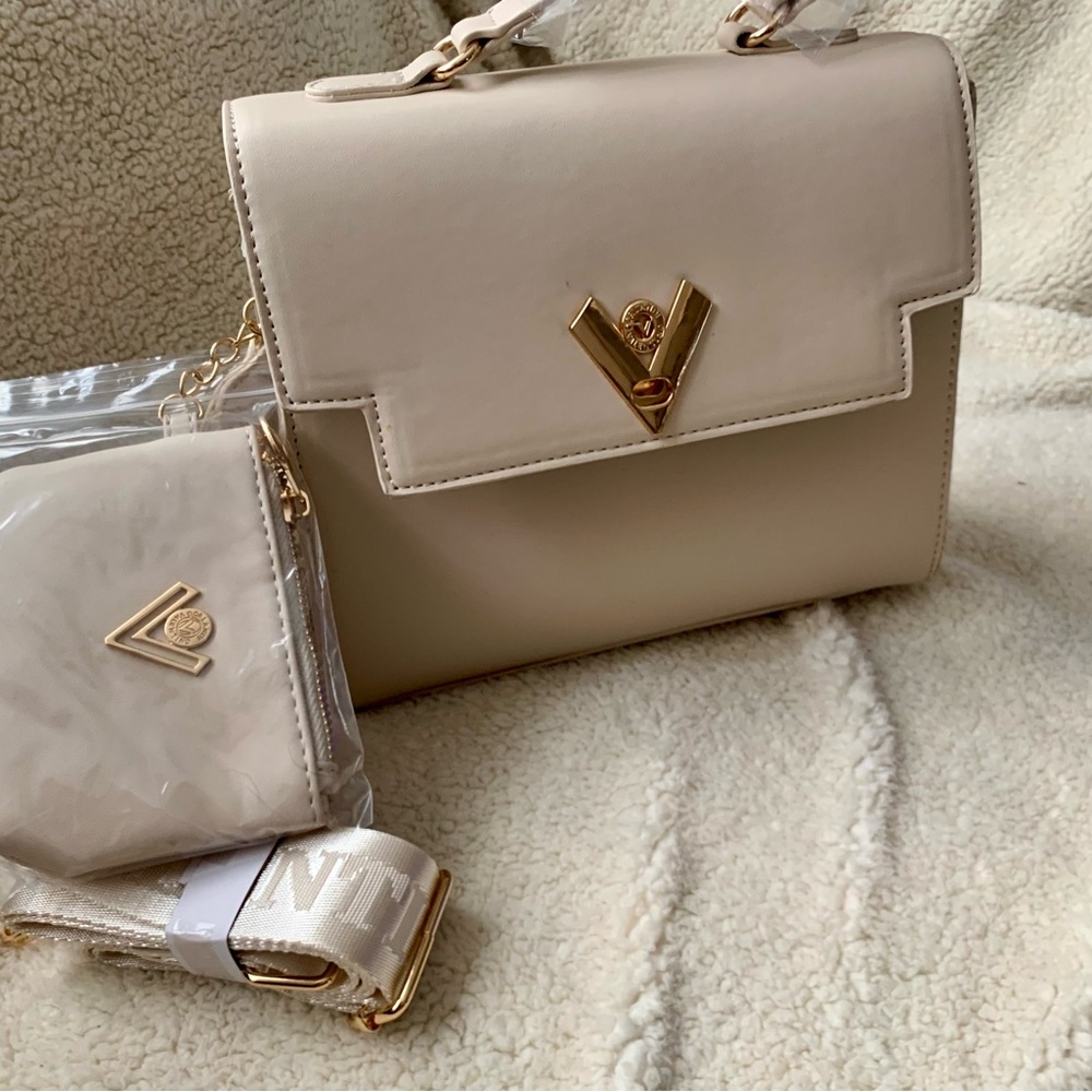 SOLD Valentino Orlandi Beige Crossbody Bag with Gold Details